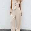 Button Up Vest and Wide Leg Pants Set