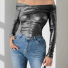 Perfee Ruched Off-Shoulder Long Sleeve Bodysuit
