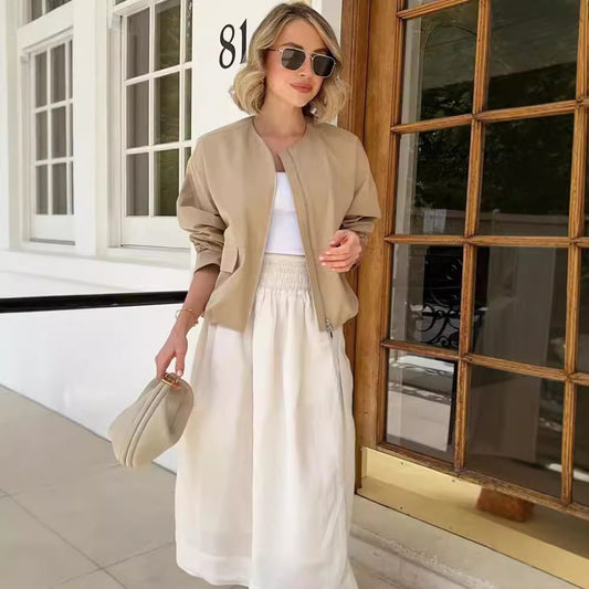 Zipped Round Neck Cargo Coat