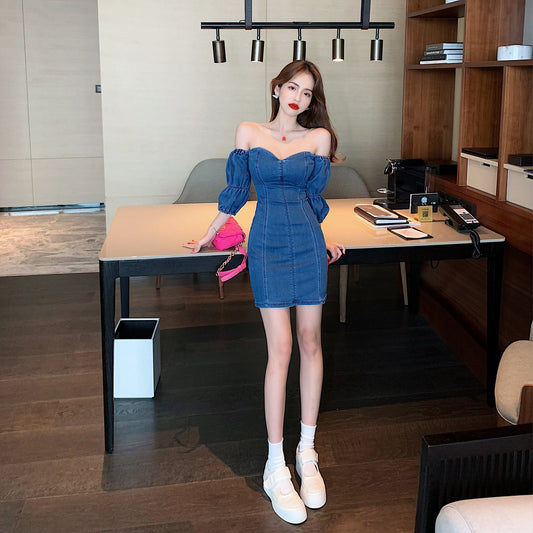 Goddess Aura Denim Mini Dress - Blue