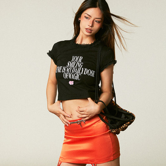 Jannie  Satin Drawstring Mini Skirt