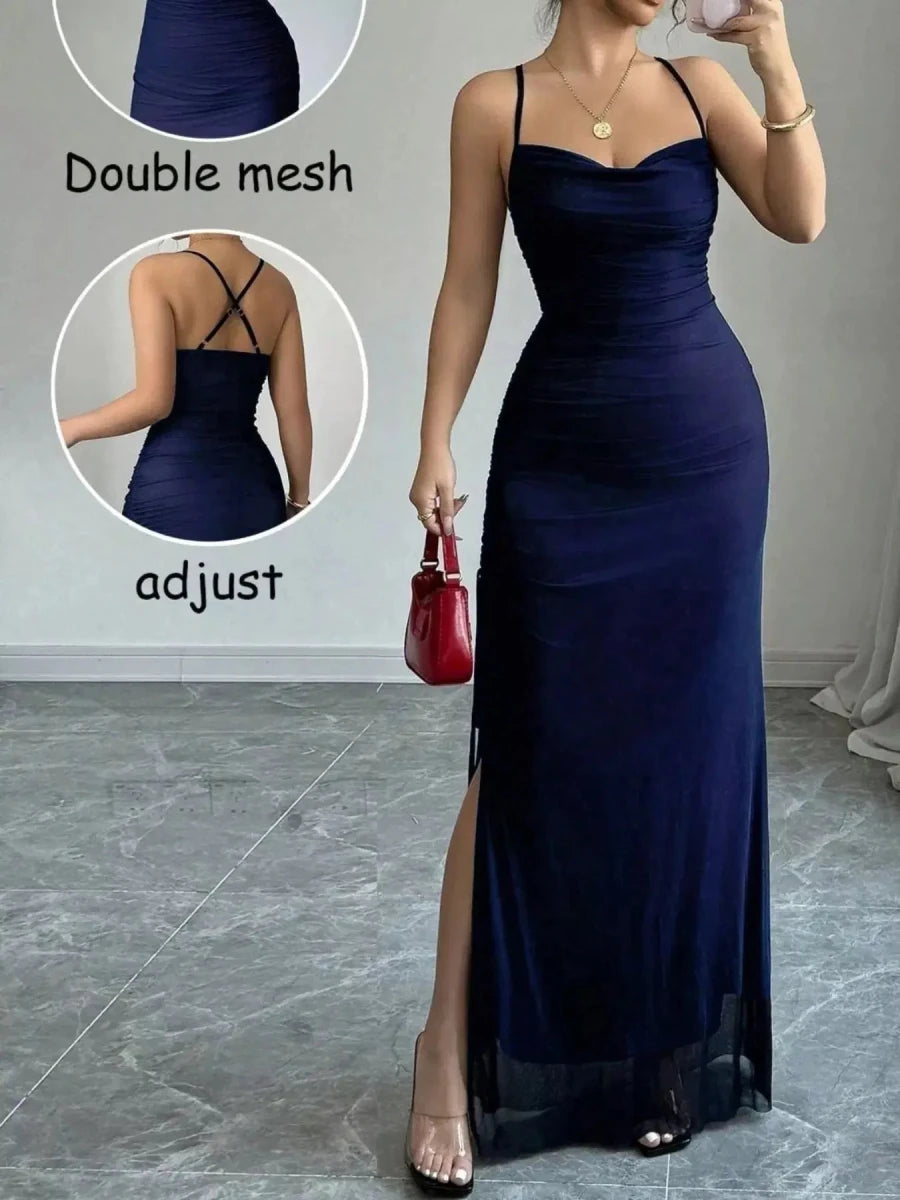 Elior Allure Ruched Strap Maxi Dress - Lustreve
