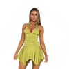 Lime Light Halter Ruched Handkerchief Mini Dress