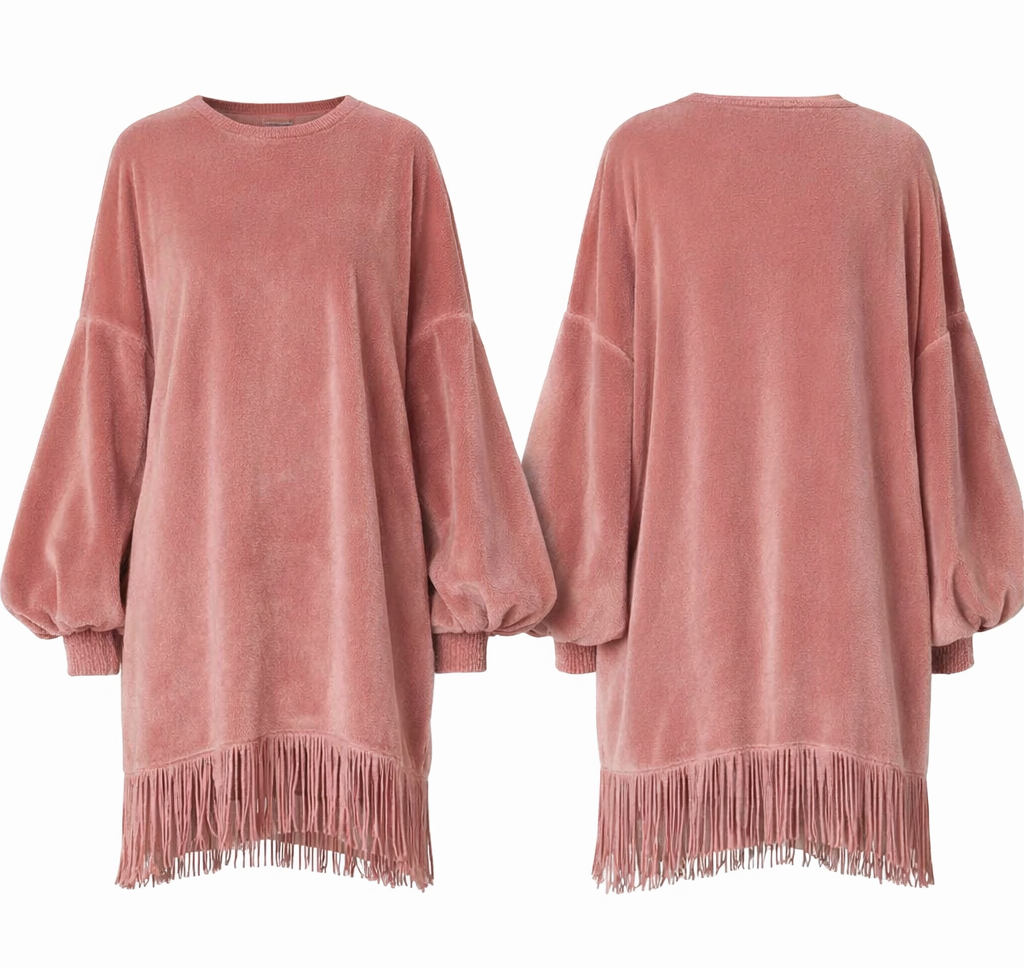 Soft Focus Fringe-Sway Sweater Mini Dress