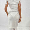 Fringe Openwork Boat Neck Knit Dress