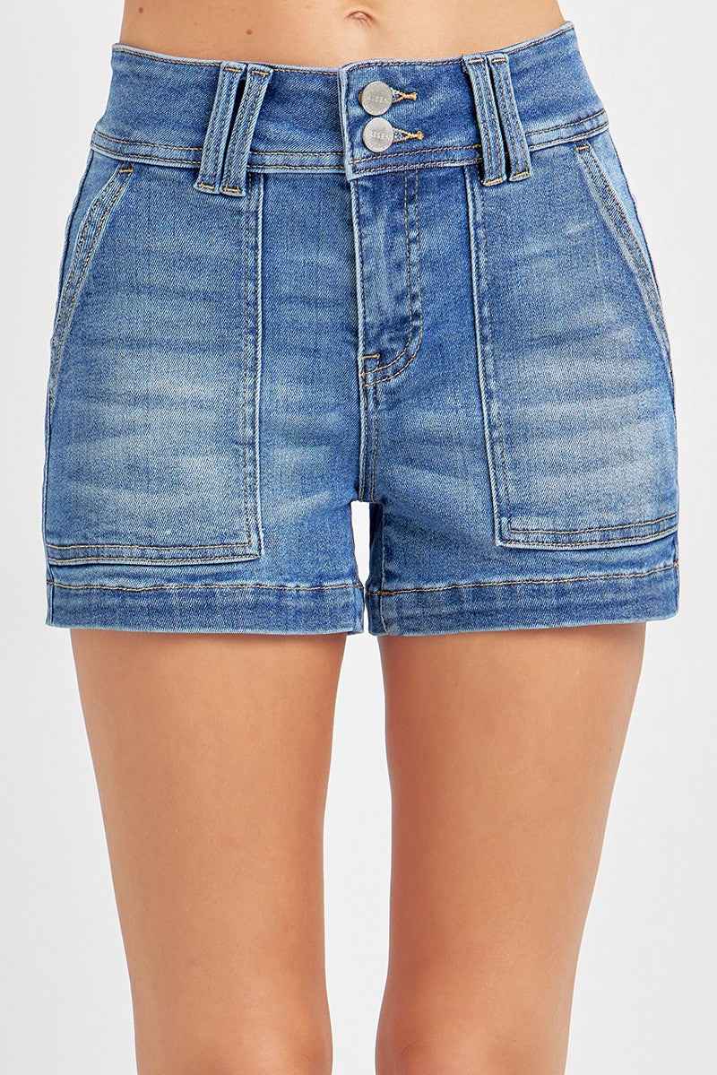 RISEN Full Size High Rise Patched Front Pocket Shorts Plus Size