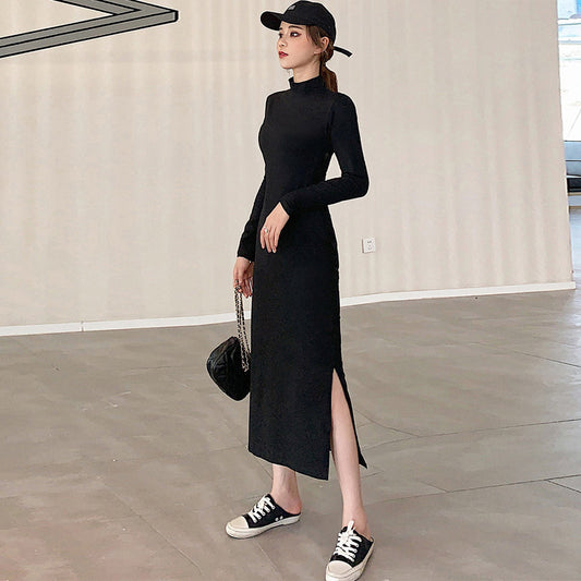 Midnight Poise High-Collar Bodycon Maxi Dress