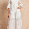 Eyelet Notched Tiered Midi Dress