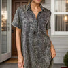 Pocketed Collared Neck Short Sleeve Denim Dress