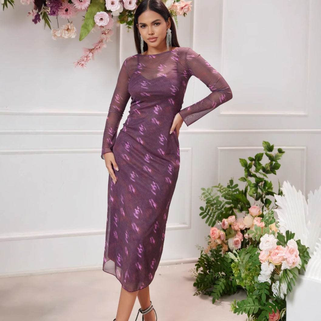 Laid Back Mesh Floral Two Piece Dress