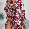 Tied Ruffled Printed Long Sleeve Dress