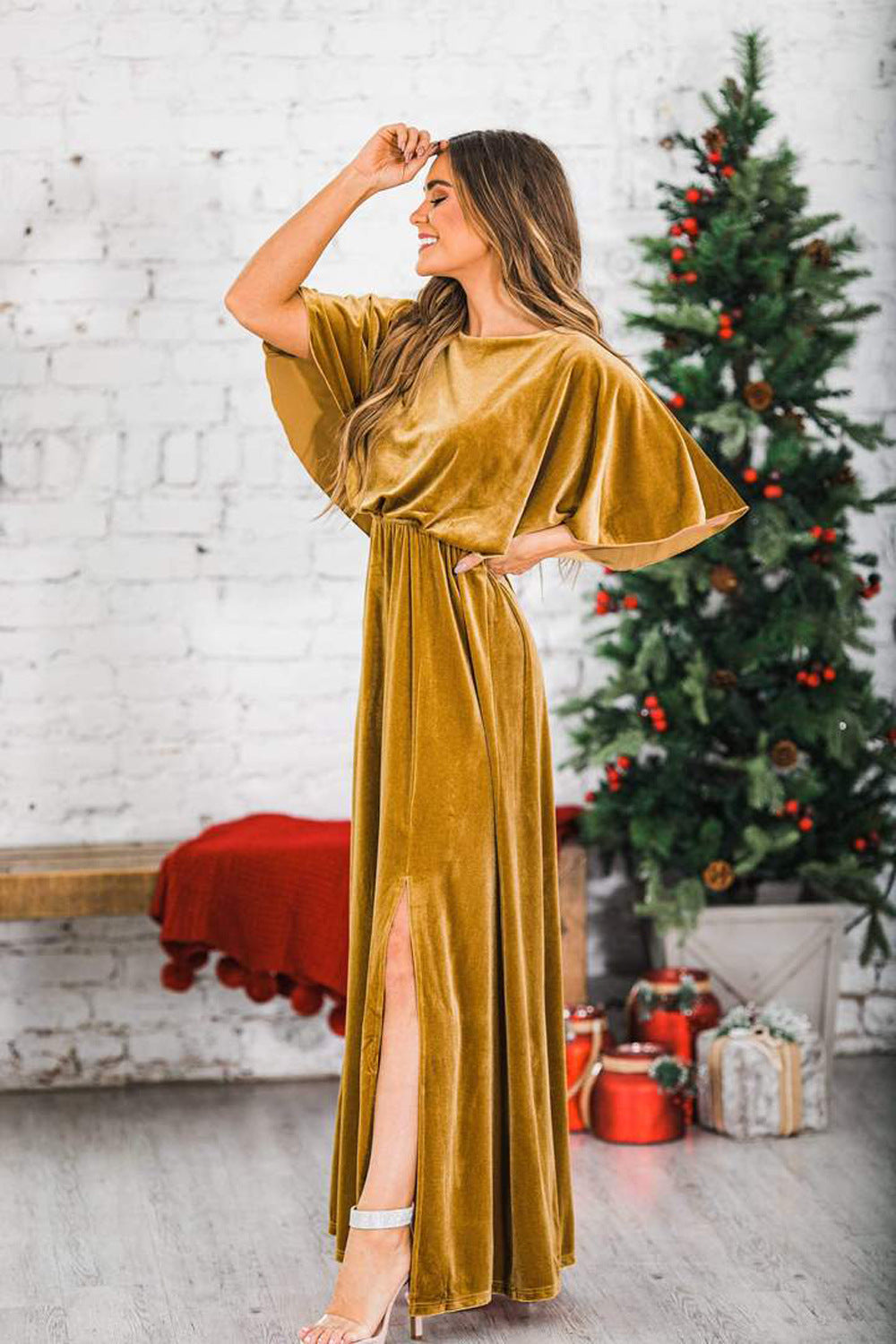 Robe fendue en velours Golden Hour