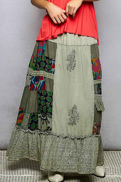 Sagefire Patchwork Embroidered Ruffled Skirt