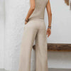 V-Neck Button Down Vest and Wide Leg Pants Set