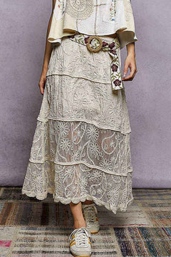 Vintage Petal Embroidered Crochet Skirt