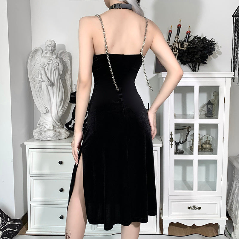 Robe fendue en velours Midnight Seduction Reverie – Noir