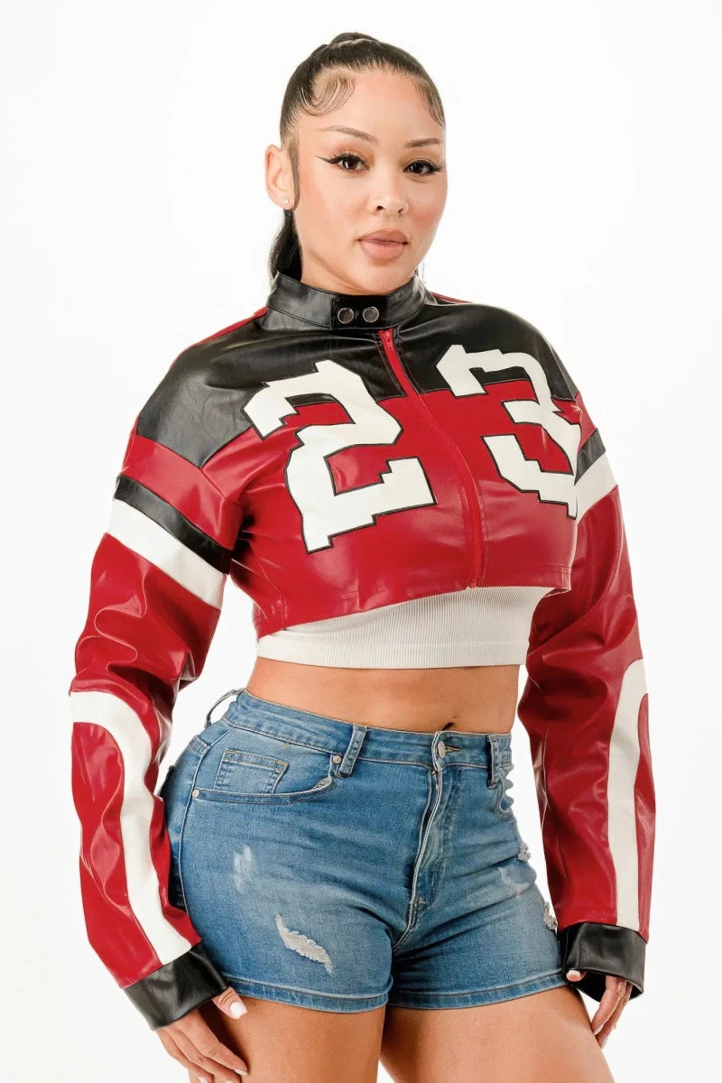 Fast Lane 23 Cropped Moto Jacket – Red - Lustreve