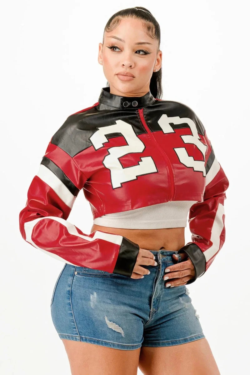 Fast Lane 23 Cropped Moto Jacket – Red - Lustreve