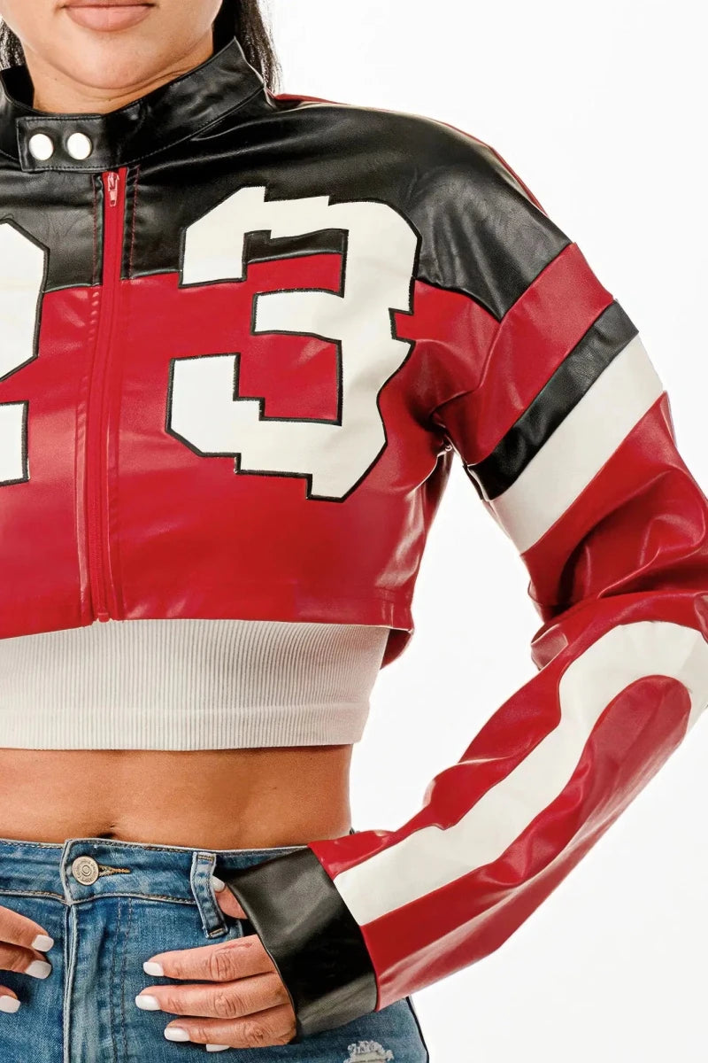 Fast Lane 23 Cropped Moto Jacket – Red - Lustreve