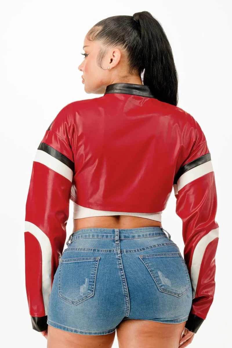 Fast Lane 23 Cropped Moto Jacket – Red - Lustreve