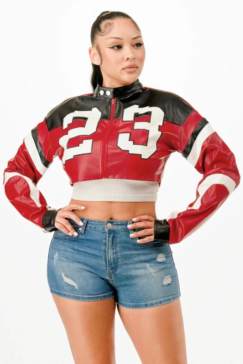 Fast Lane 23 Cropped Moto Jacket – Red - Lustreve