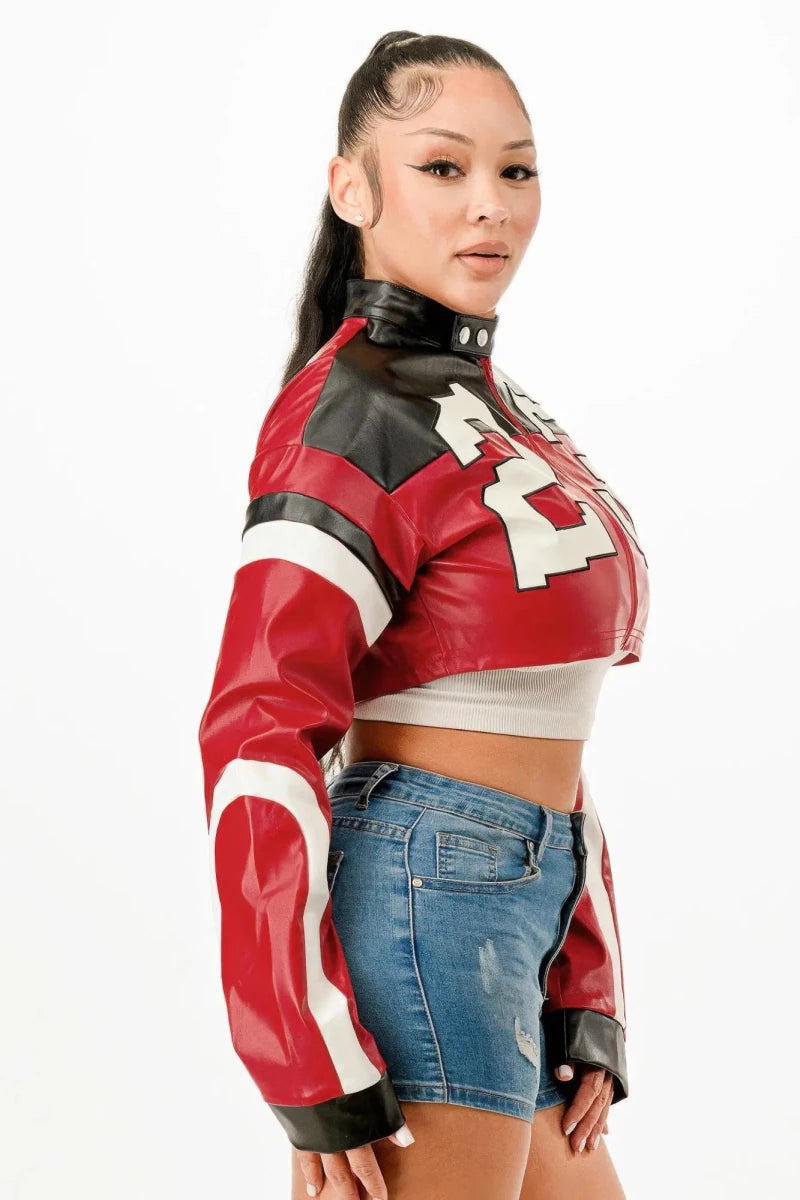 Fast Lane 23 Cropped Moto Jacket – Red - Lustreve