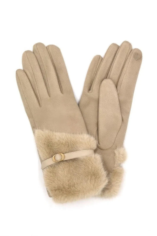 Faux Fur And Strap Cuff Smart Touch Gloves. - Lustreve