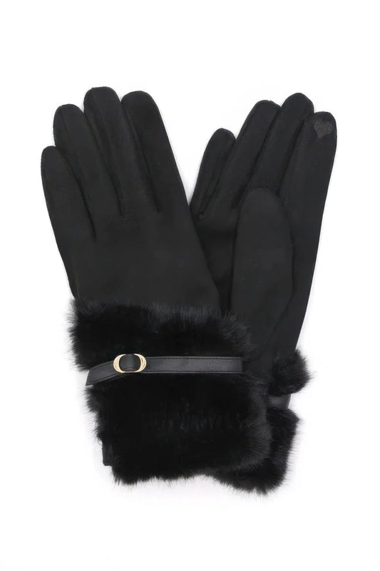 Faux Fur And Strap Cuff Smart Touch Gloves. - Lustreve