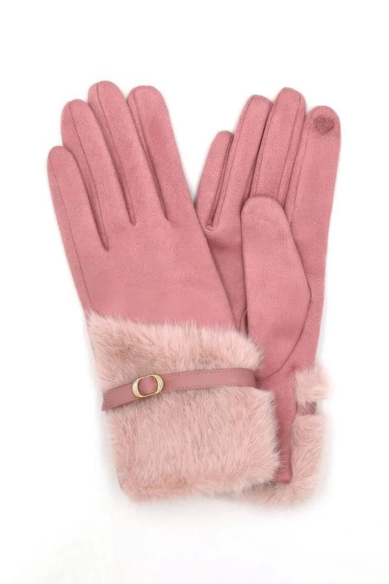 Faux Fur And Strap Cuff Smart Touch Gloves. - Lustreve