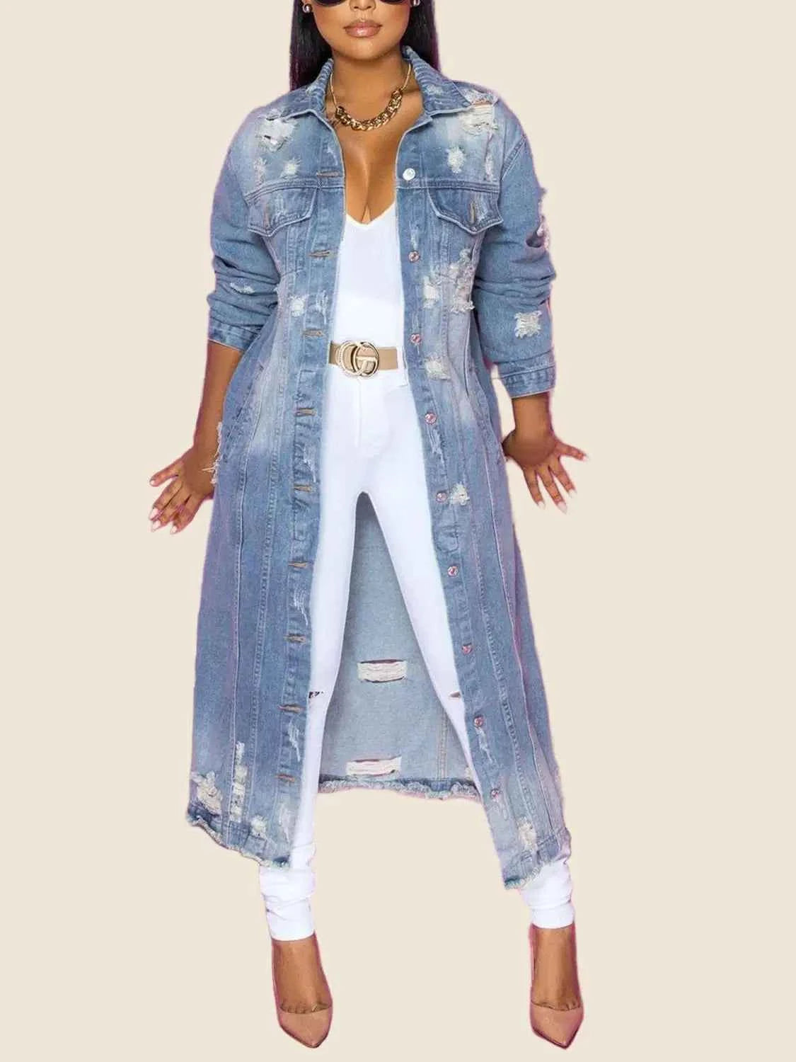 Long Sleeve Raw Hem Denim Jacket