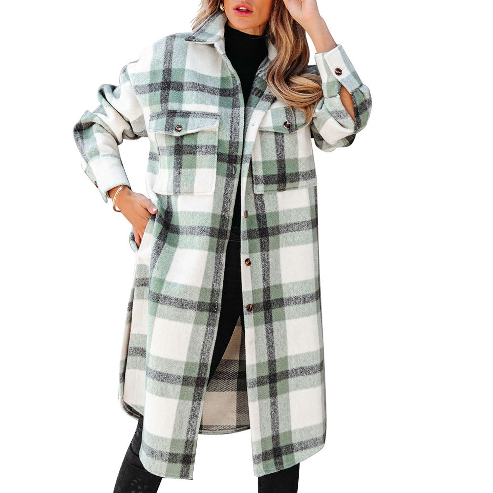 Plaid Button Flannel Long Coat