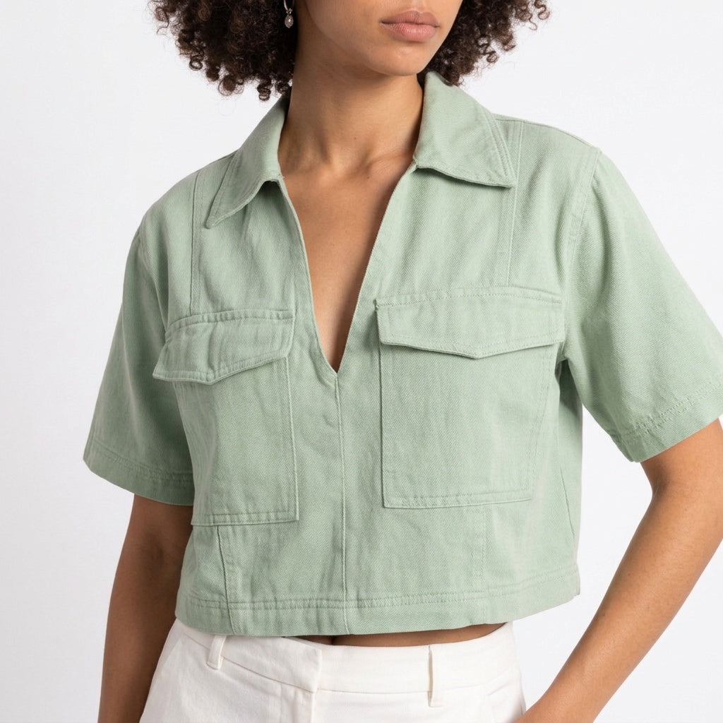Understated Collared V-neck Top