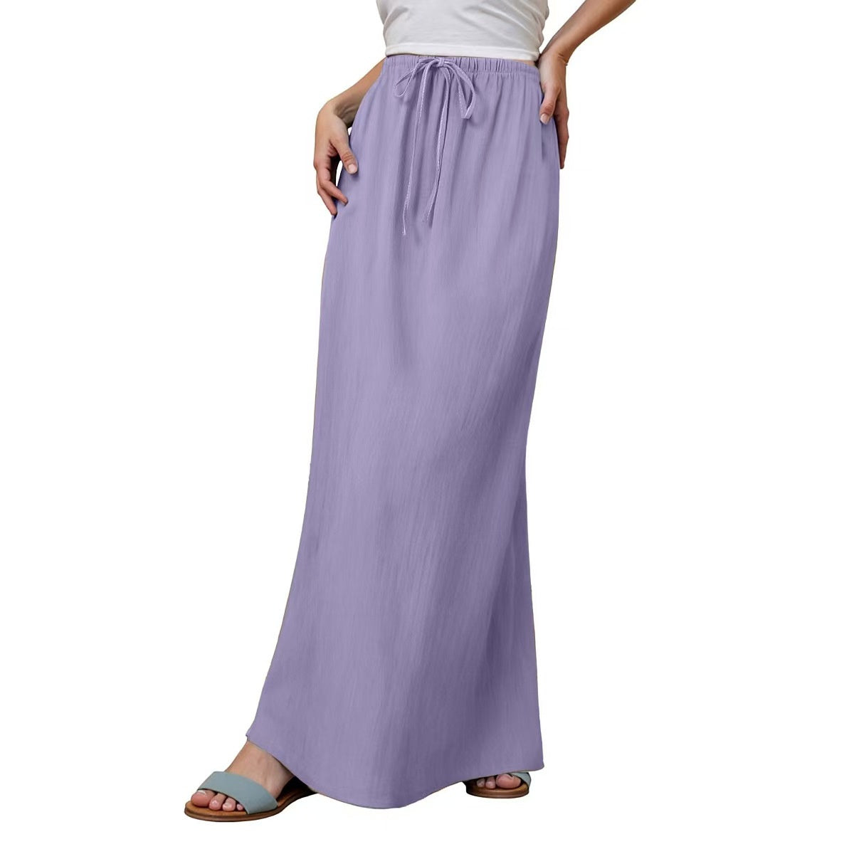 Women's Solid Color Drawstring Elastic Waist Skirt