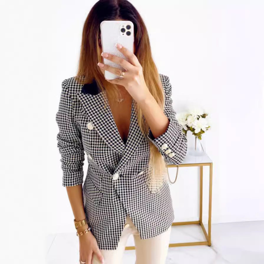Kendall Houndstooth Blazer Pocket Coat