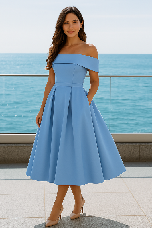 Love Letter Off-Shoulder Tea Dress– With Pockets