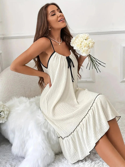 Full Size Tiered Ruffled Lounge Dress with Contrast Trim Plus Size - Lustreve