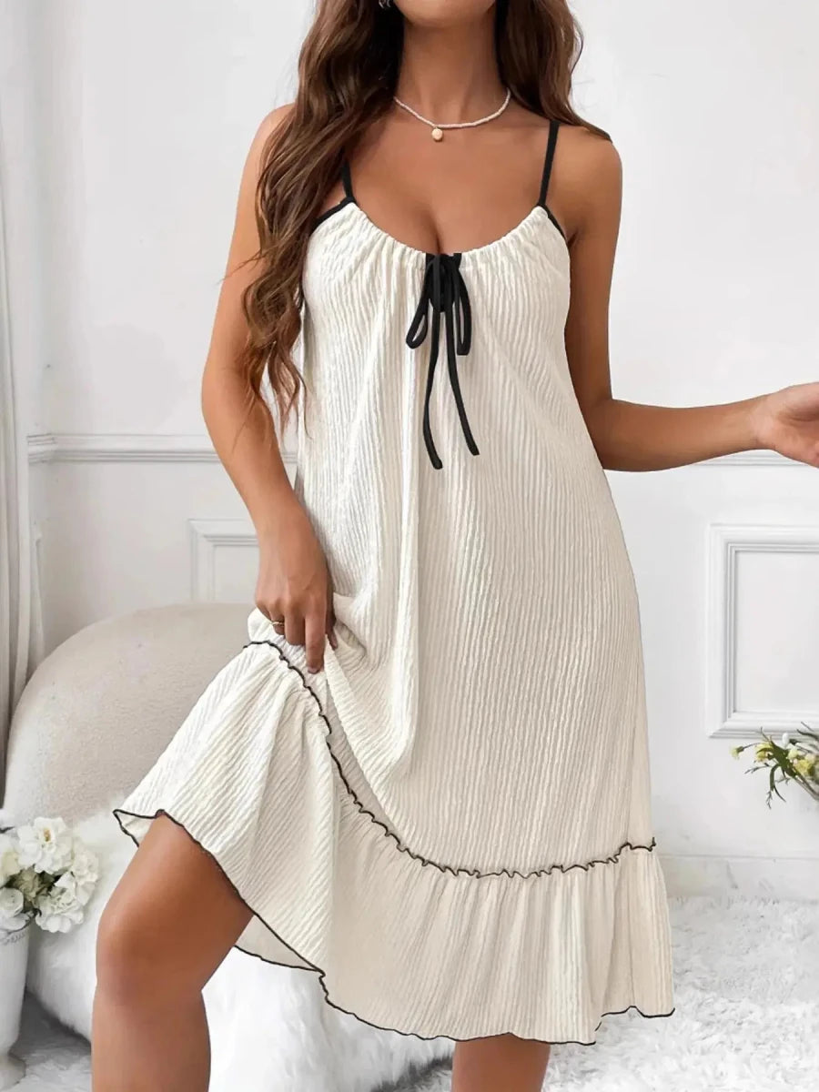 Full Size Tiered Ruffled Lounge Dress with Contrast Trim Plus Size - Lustreve