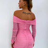 Glitter Rush Off - Shoulder Long Sleeve Bodycon Dress - Lustreve