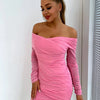 Glitter Rush Off - Shoulder Long Sleeve Bodycon Dress - Lustreve