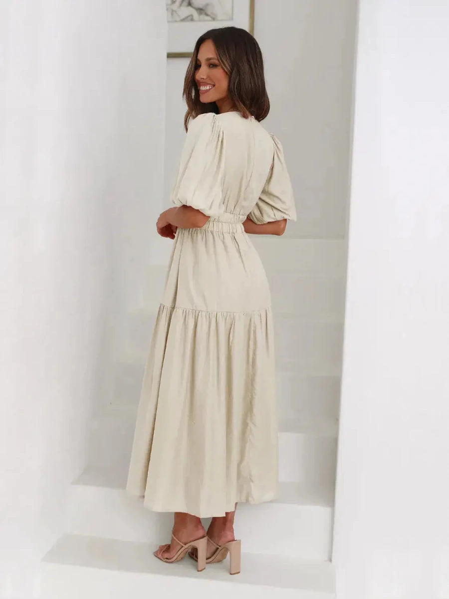 Gracefully Yours Puff - Sleeve Tiered Maxi Dress - Lustreve