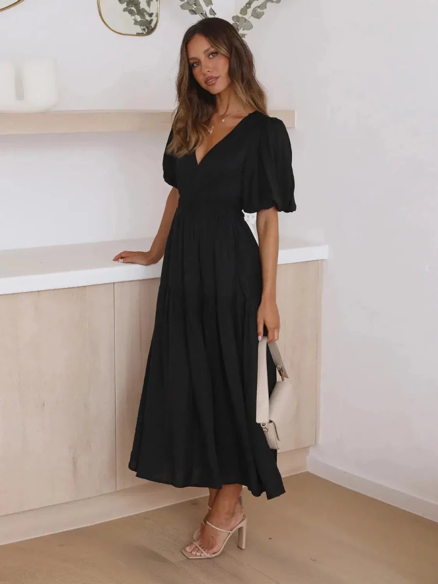 Gracefully Yours Puff - Sleeve Tiered Maxi Dress - Lustreve
