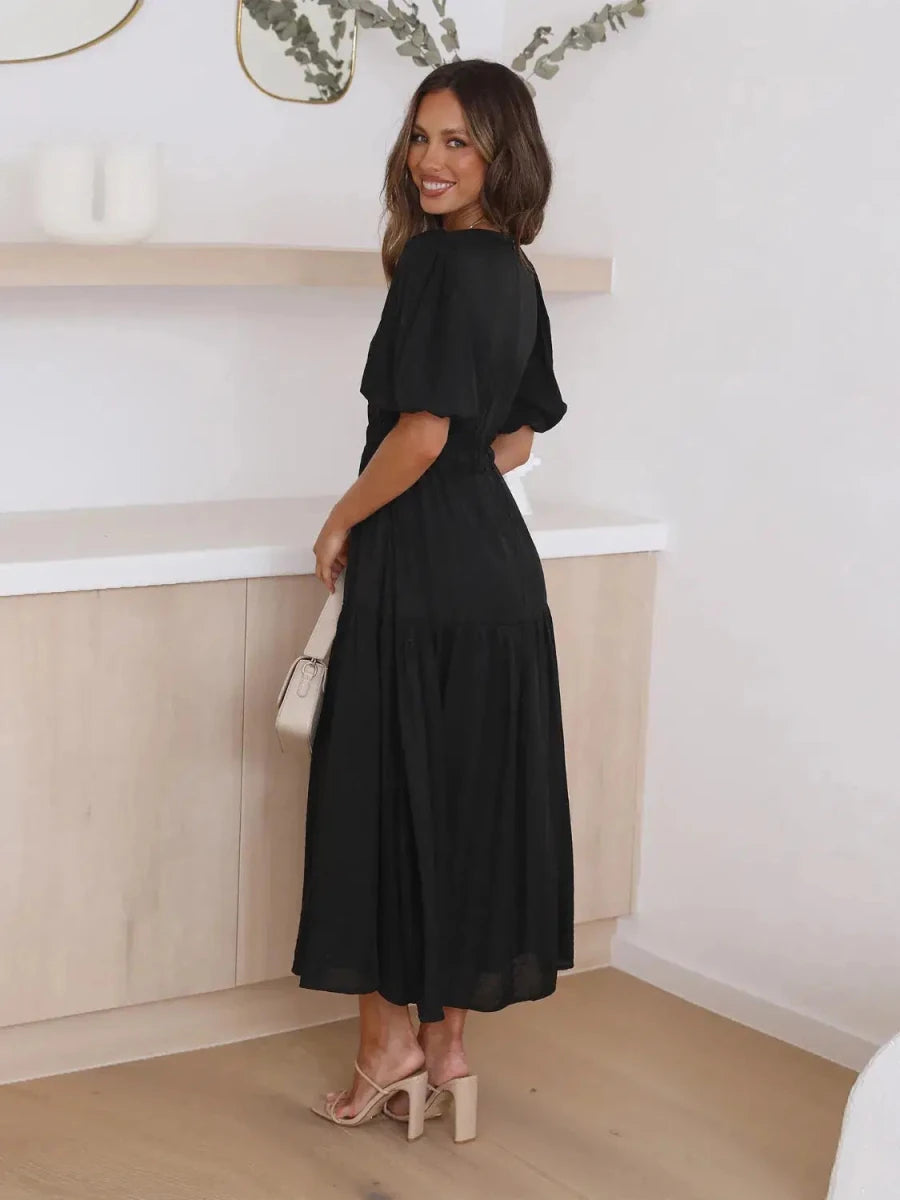 Gracefully Yours Puff - Sleeve Tiered Maxi Dress - Lustreve