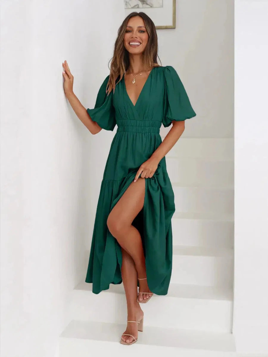 Gracefully Yours Puff - Sleeve Tiered Maxi Dress - Lustreve