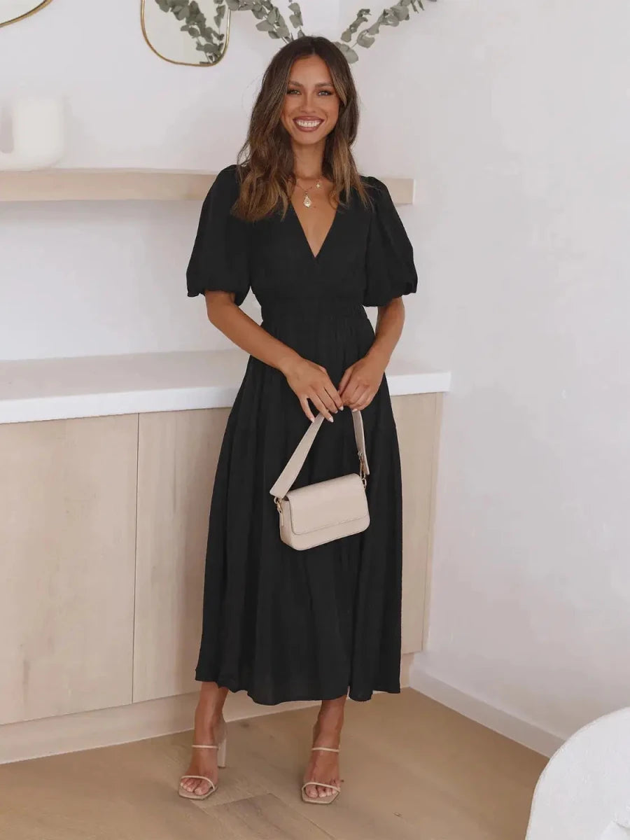 Gracefully Yours Puff - Sleeve Tiered Maxi Dress - Lustreve