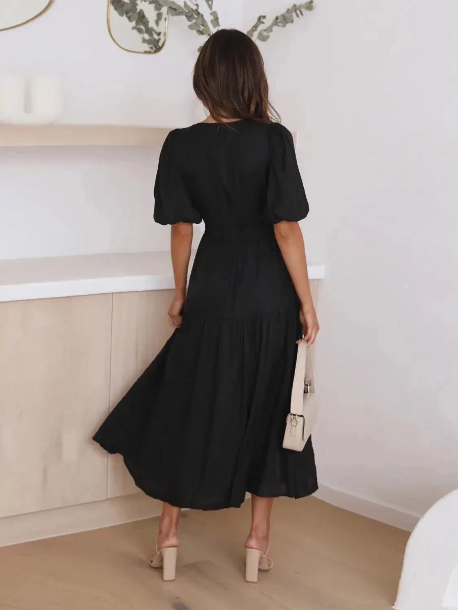 Gracefully Yours Puff - Sleeve Tiered Maxi Dress - Lustreve