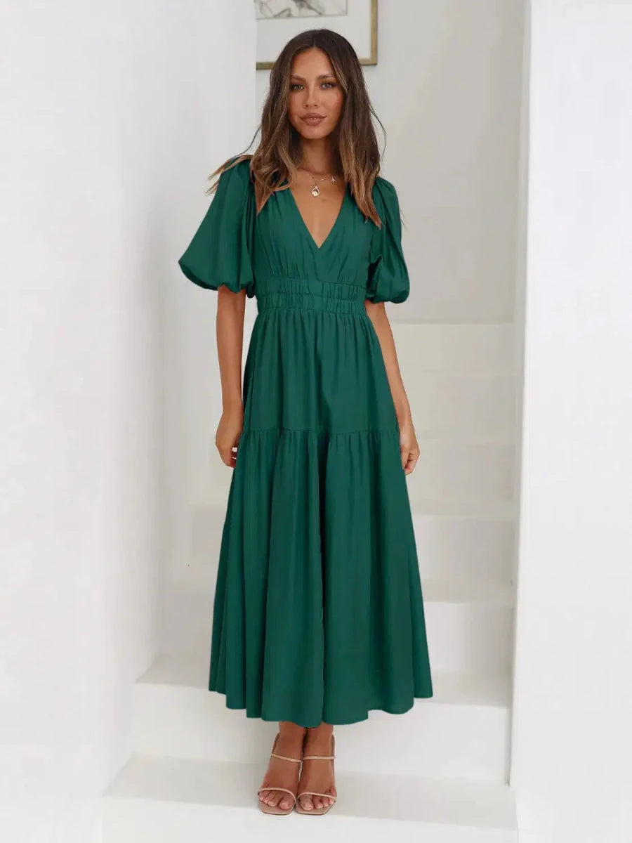 Gracefully Yours Puff - Sleeve Tiered Maxi Dress - Lustreve