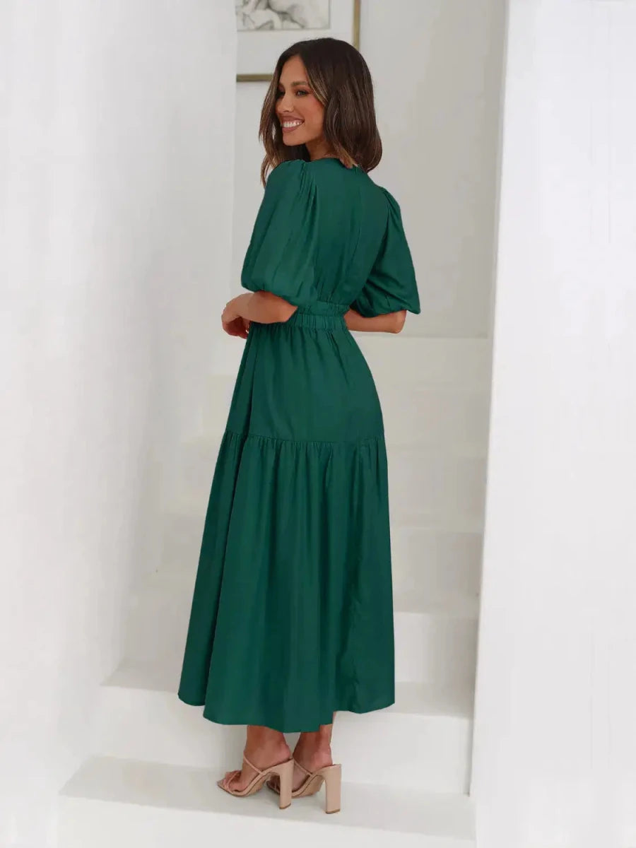 Gracefully Yours Puff - Sleeve Tiered Maxi Dress - Lustreve