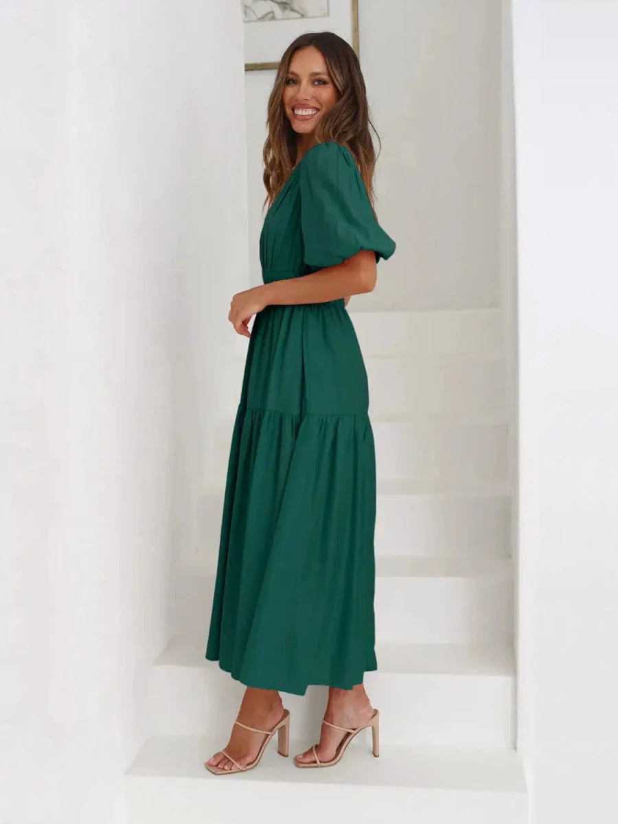 Gracefully Yours Puff - Sleeve Tiered Maxi Dress - Lustreve