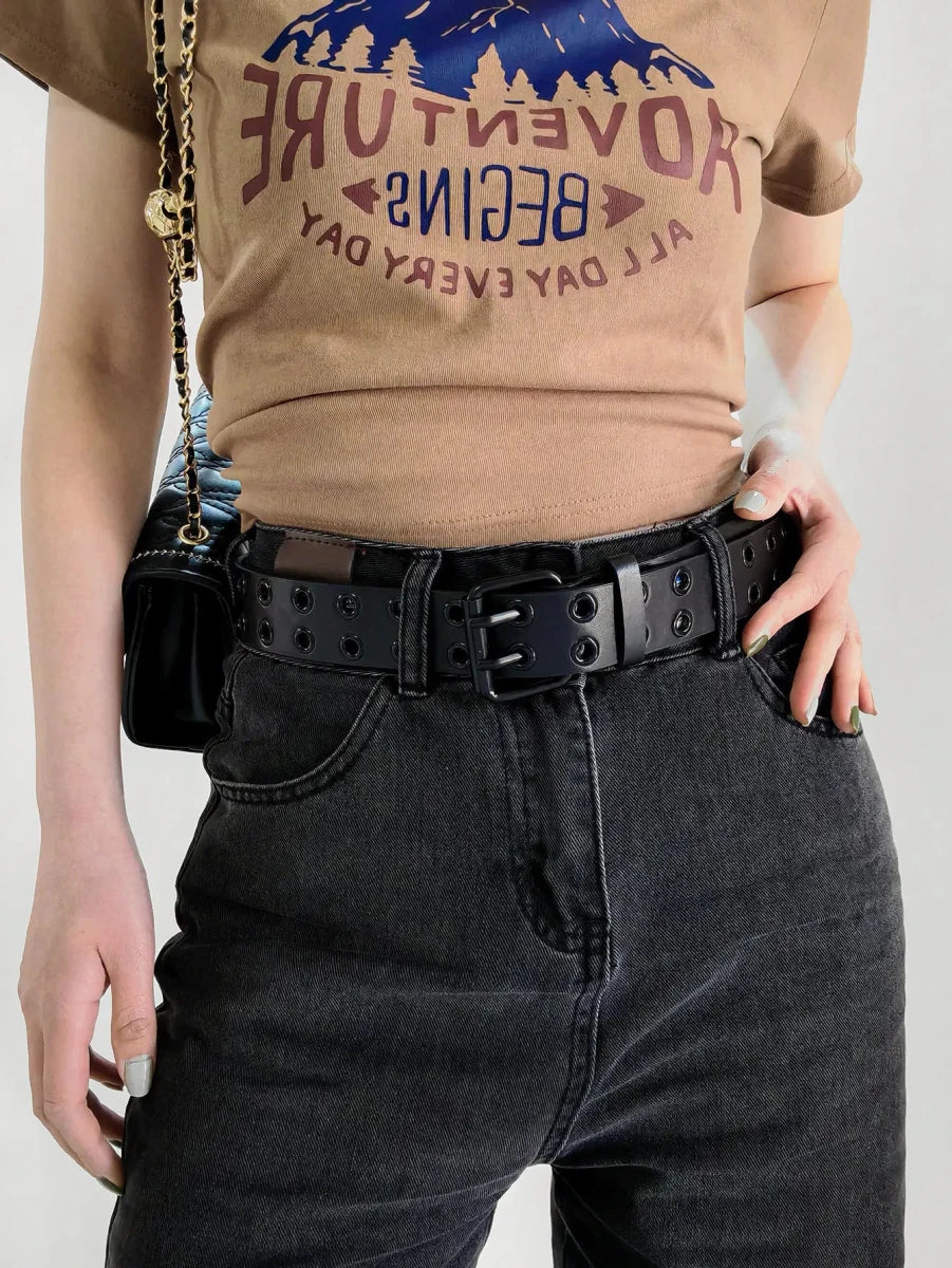 Grommet PU Leather Belt - Lustreve