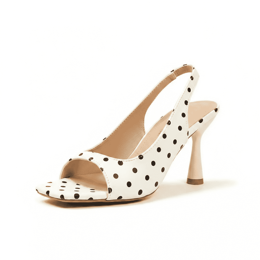 Midnight Muse Polka Sling Open Toe Flare Heels Sandals